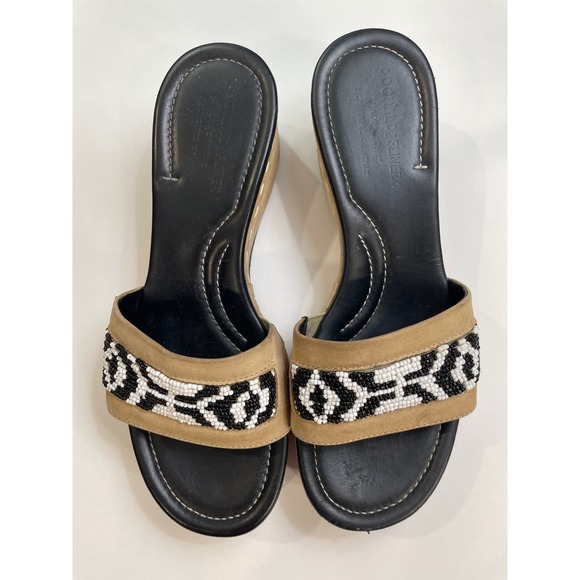 Donald Pliner Beaded Black White Strap Wedge Sandals size 7.5M - Picture 1 of 8